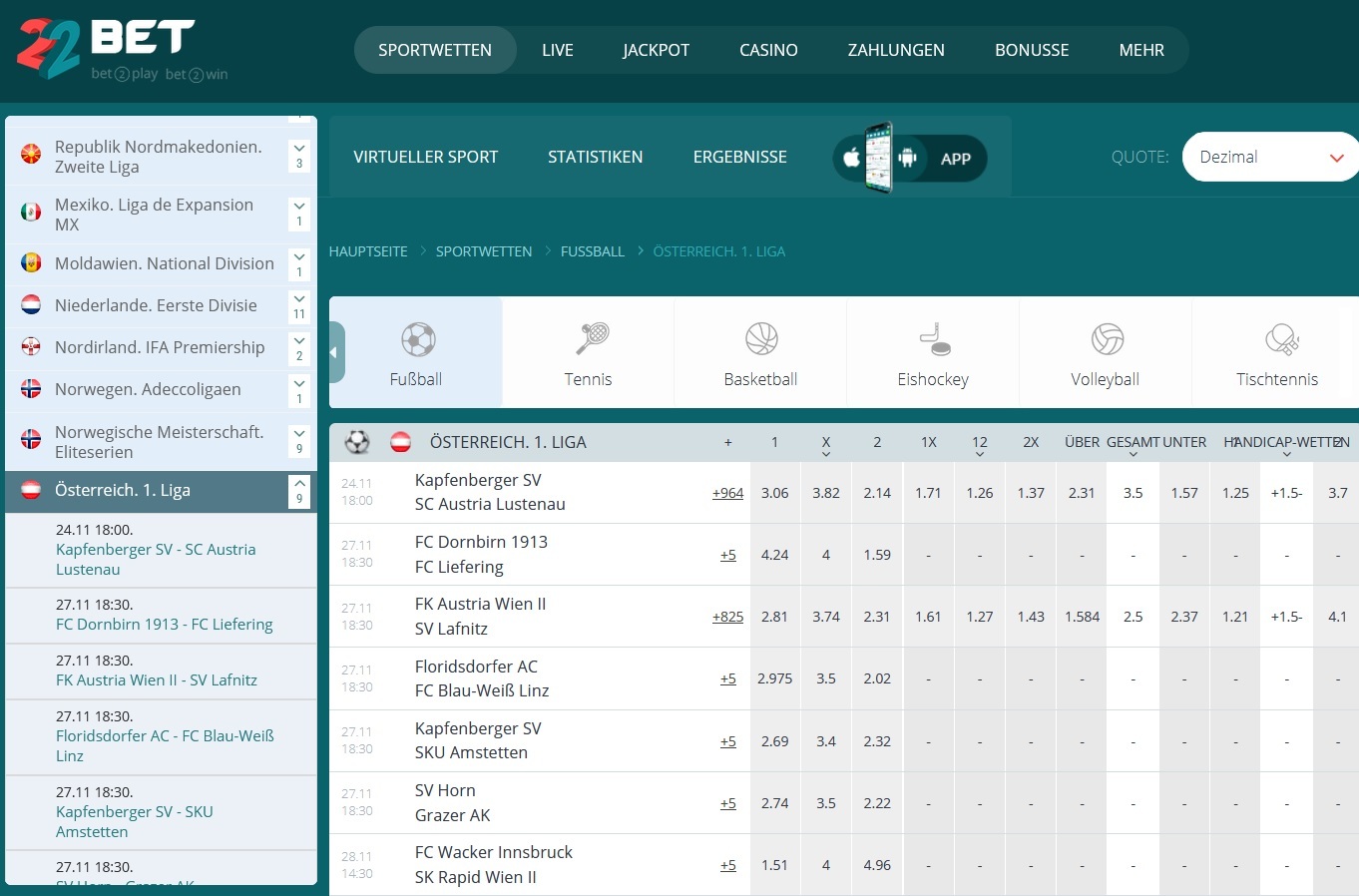 22bet Fussballwetten