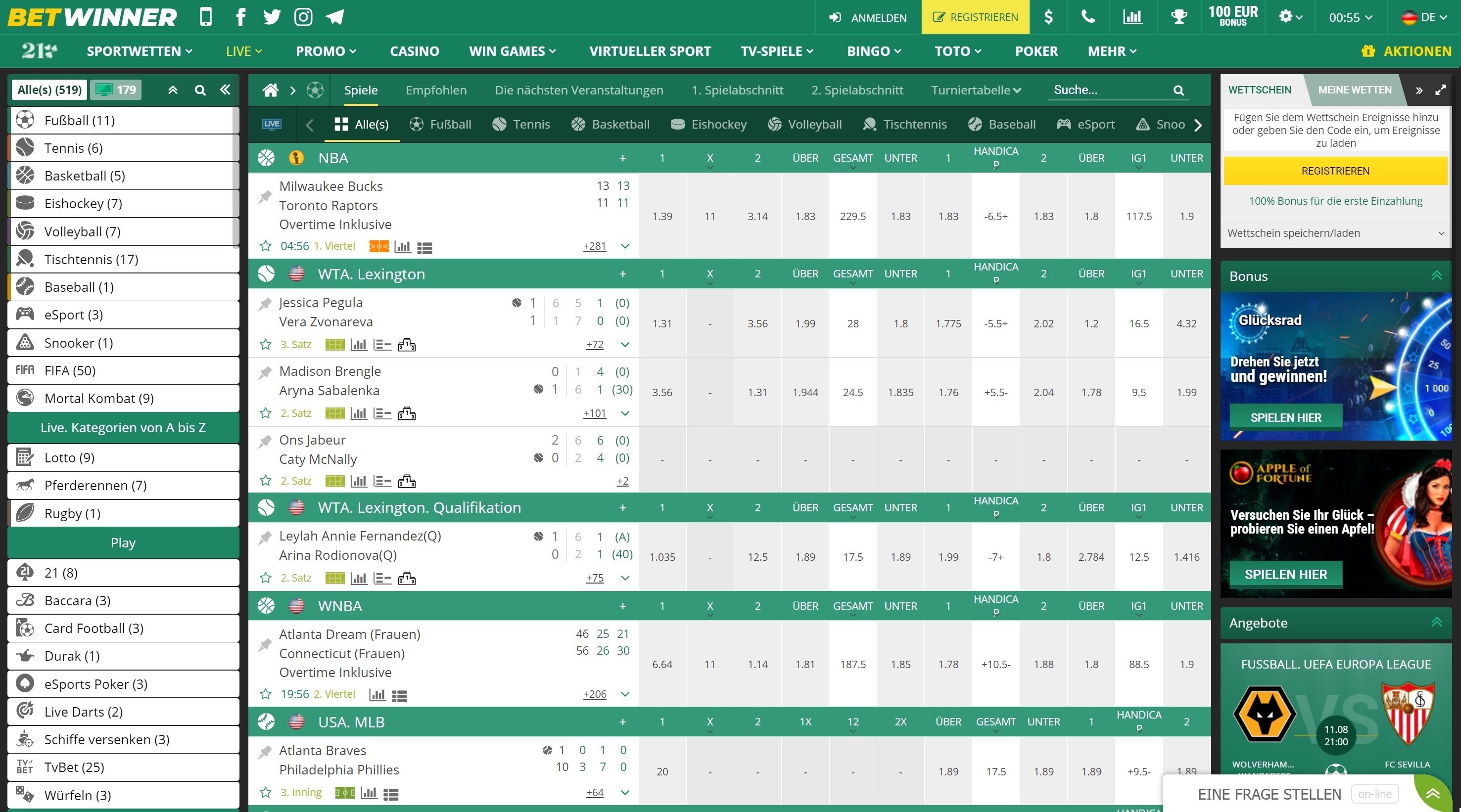 Betwinner Livewetten